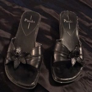 Pablo black leather slip on sandals